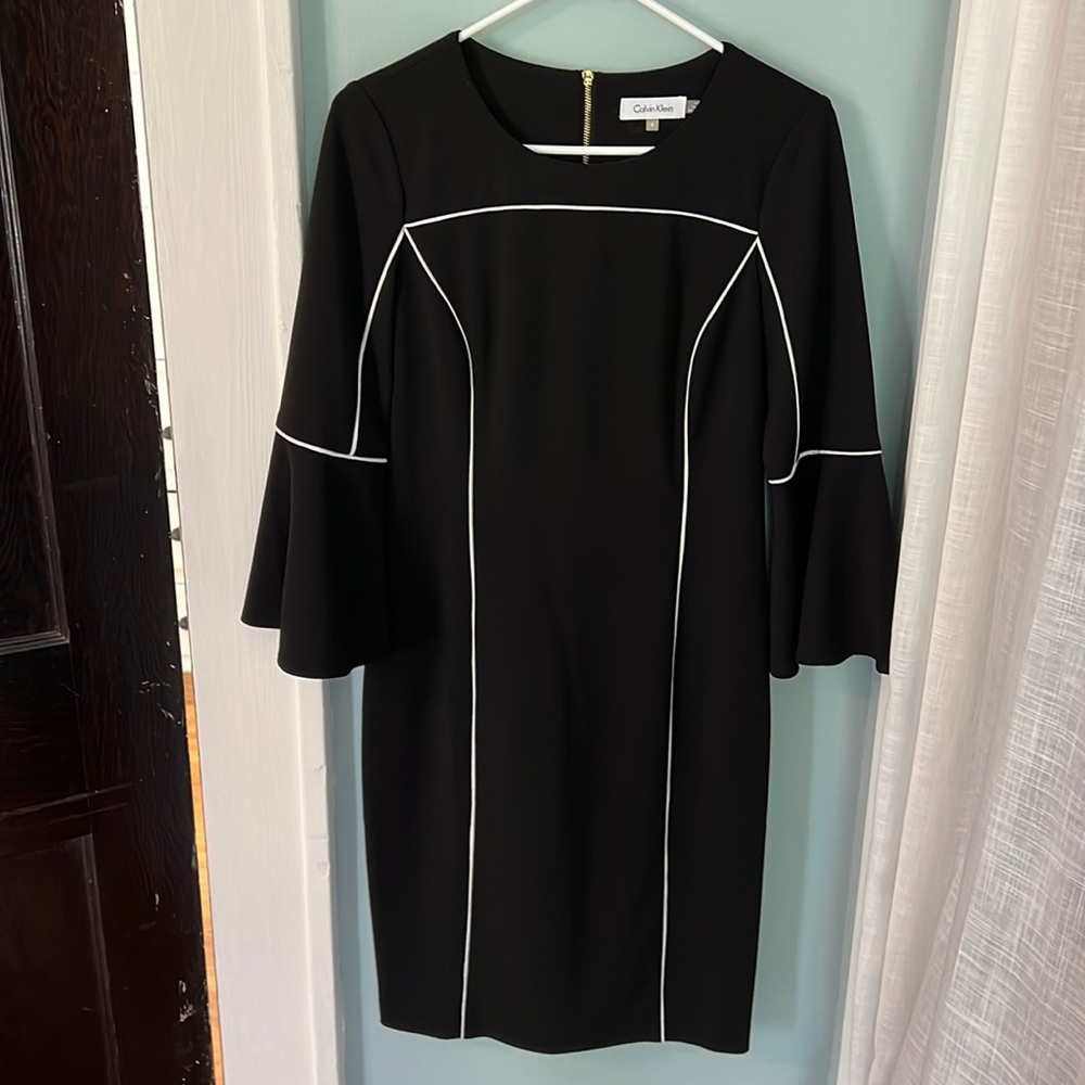 Calvin Klein sheath dress with trumpet sleeves